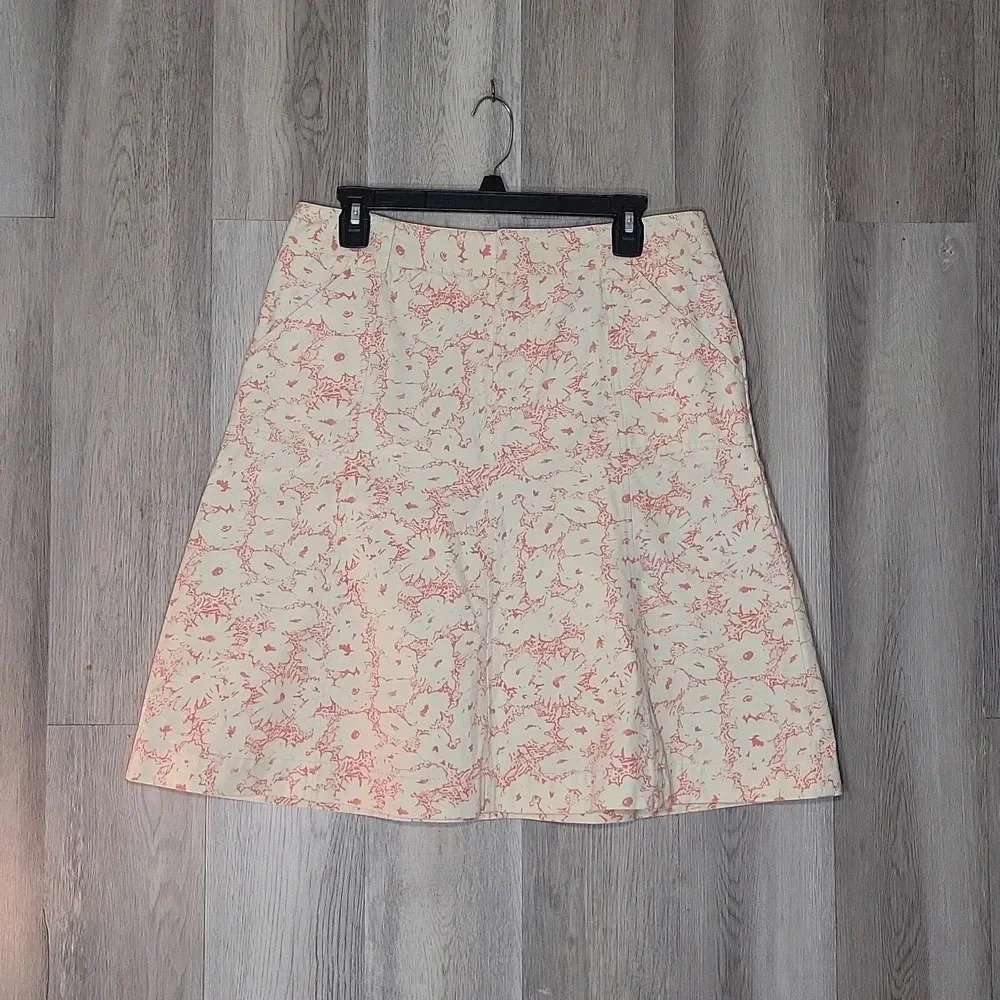 Eddie Bauer Cream Pink Floral‎ Cotton A Line Skirt Womens Size 10